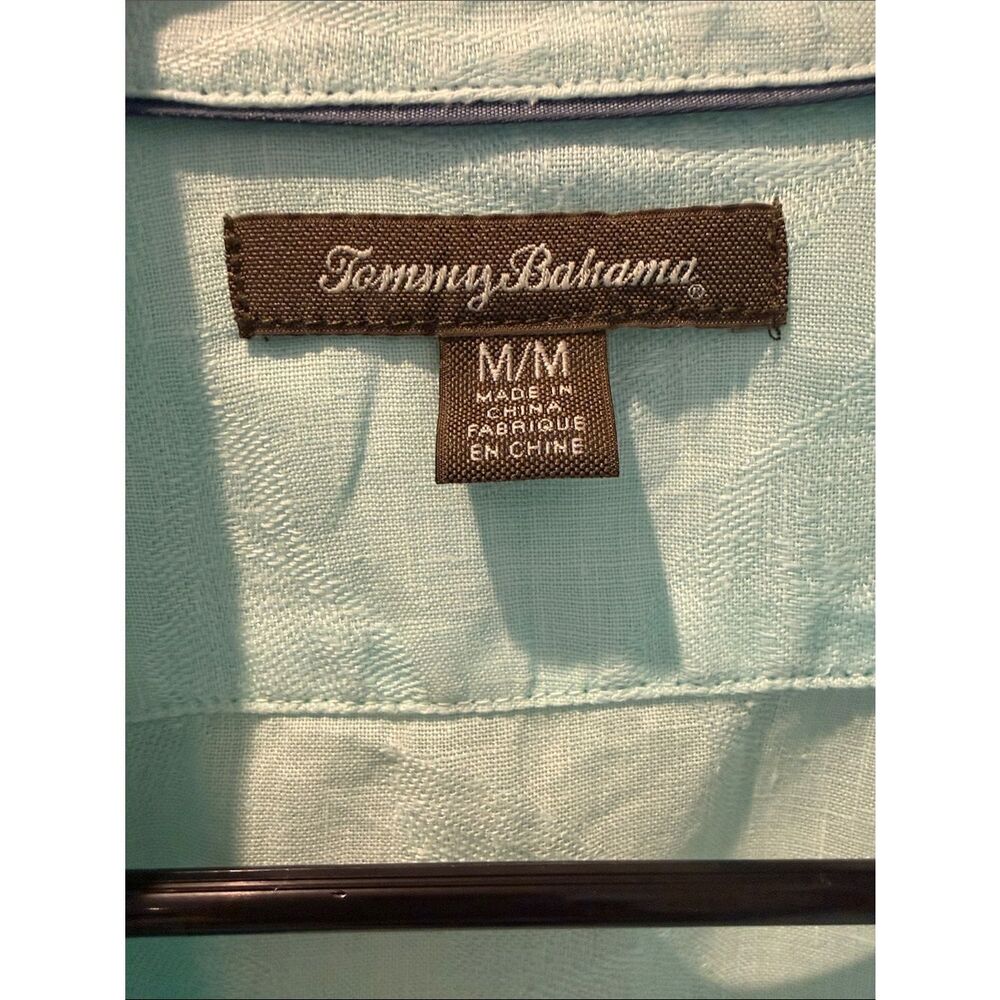 Tommy Bahama Seafoam Green Textured Linen Button-Front Shirt coastal cover up M - Picture 2 of 10